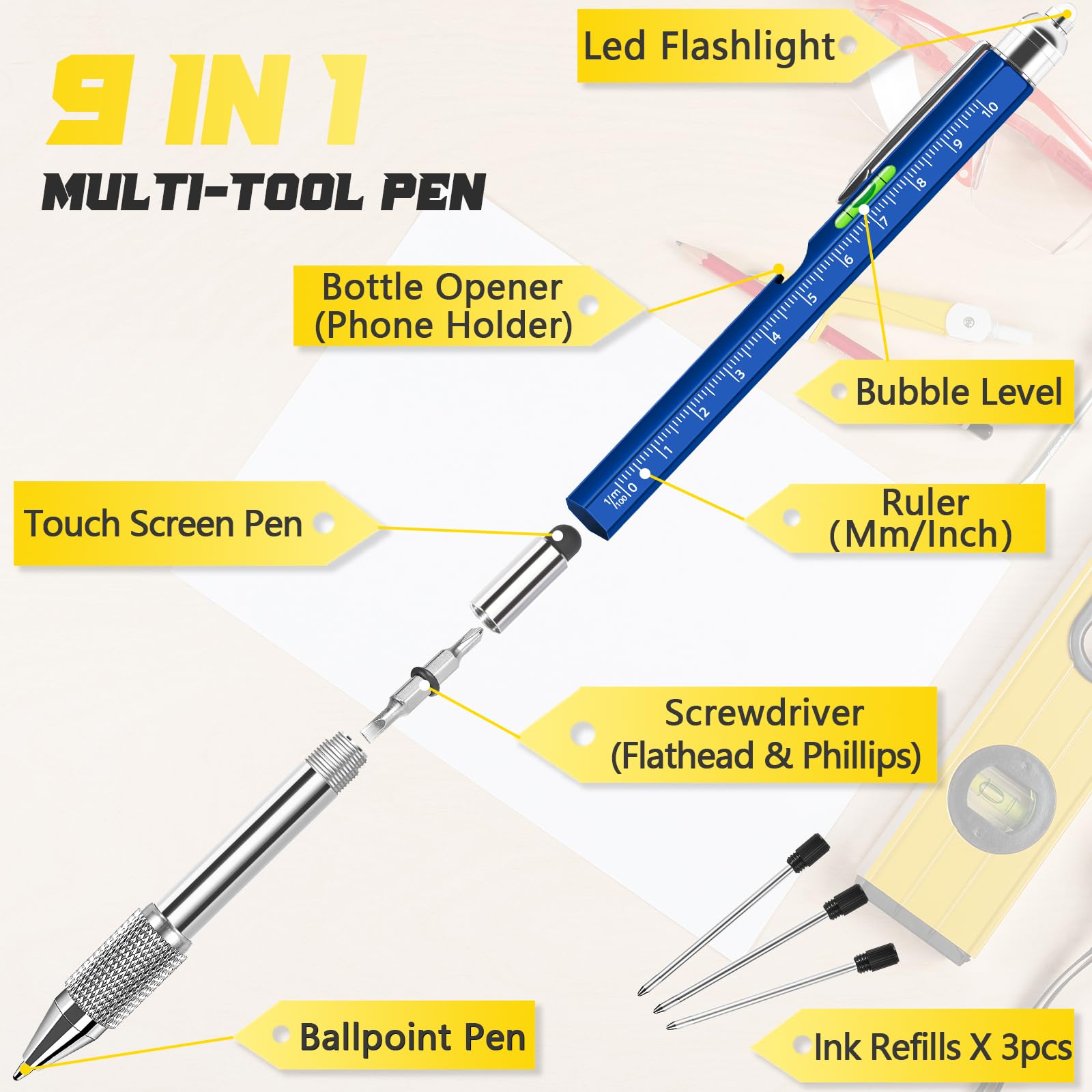 Chipate Festa del Papa Idee Regalo, Regalo Uomo, Penna Regalo Multifunzione 9 in 1, Gadget Utili Regali Papà, Regalo Festa del Papà, Regali Uomo Compleanno Originale, Regali per la Festa del Papa