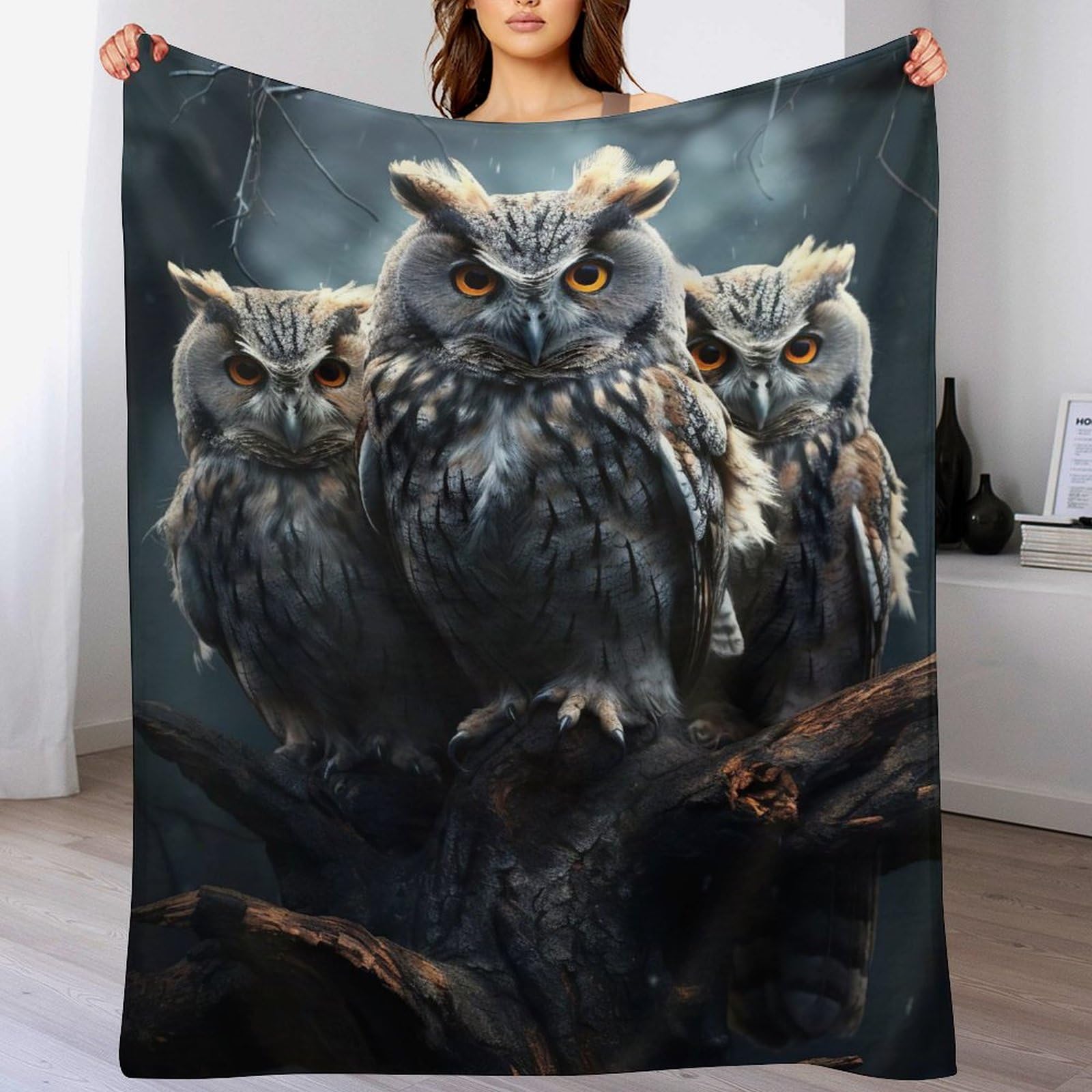 Couverture hibou chaude et confortable, plaid en flanelle