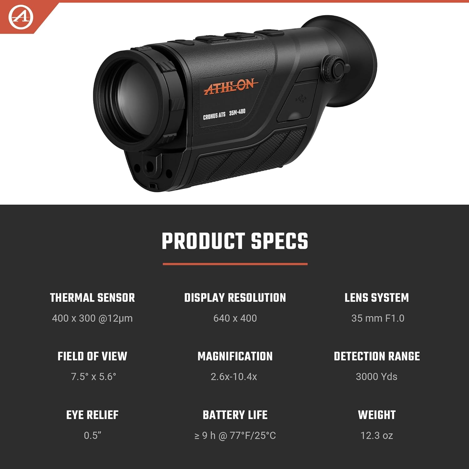 Athlon Optics Cronus ATS High-Sensitivity Sensor OLED Display 35mm Lens Wi-Fi App Control Adjustable Night Hunting Thermal Monocular | Bag, Eyepieces & Battery