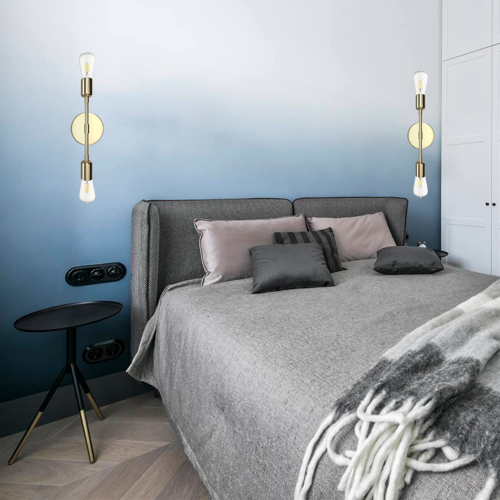 Applique Murale en Métal 2-Lumières Luminaires Intérieure pour Salon Chambre à Coucher Salle de Bains Or