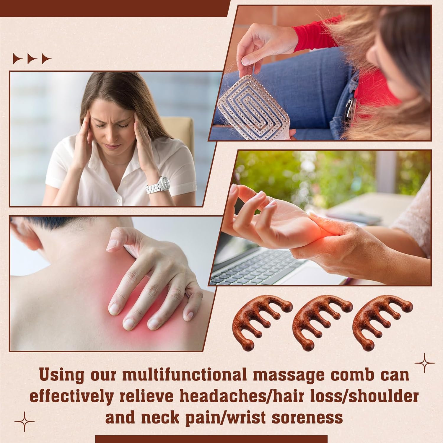 LemonRoad 24 Pack Wooden Scalp Massager Natural Sandalwood Wide Tooth Combs Wooden Head Scalp Massage Combs Bulk for Hair Growth