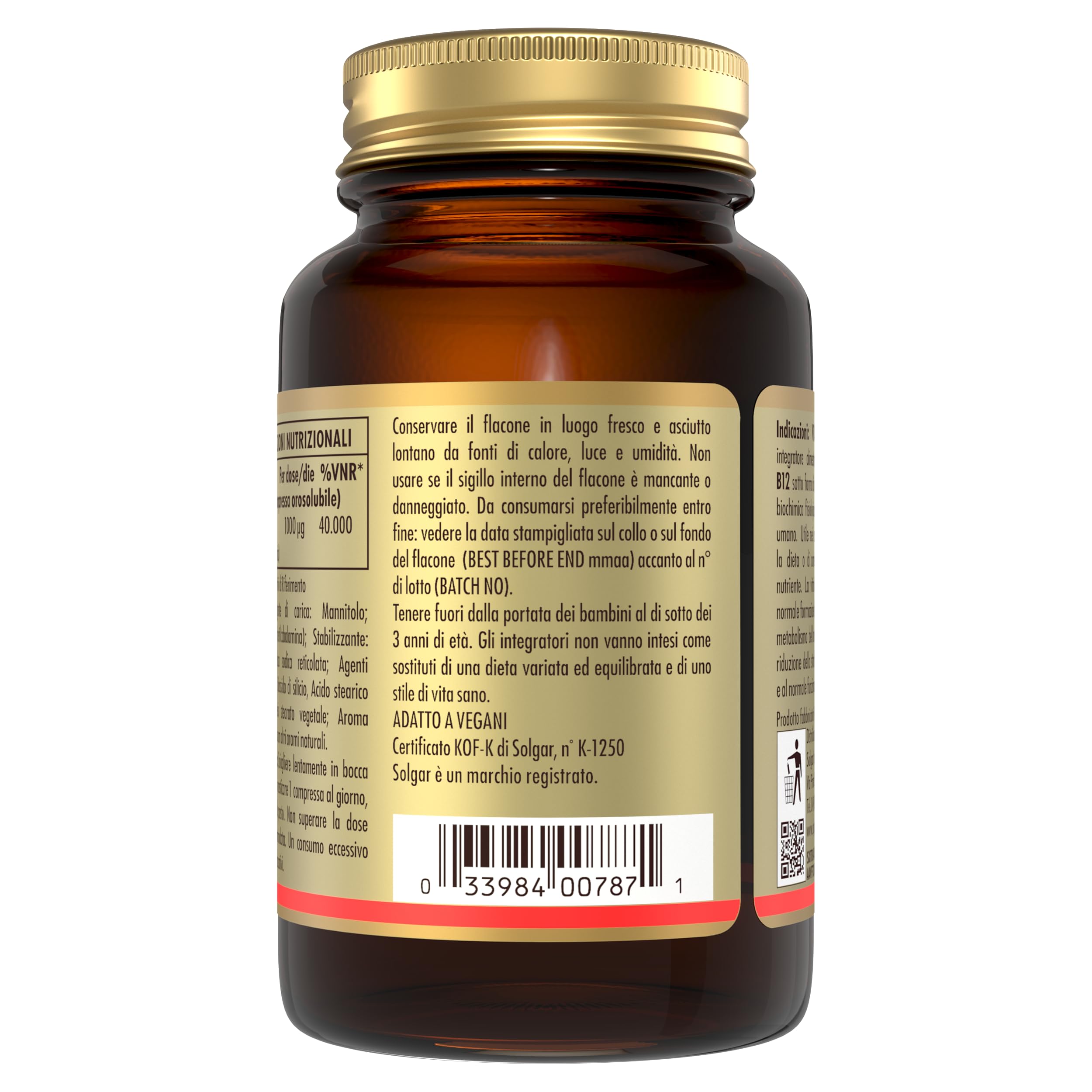 Solgar VITA METAB12 – Vitamina B12 metilcobalamina 1000 mcg, compresse orosolubili, 30 cpr