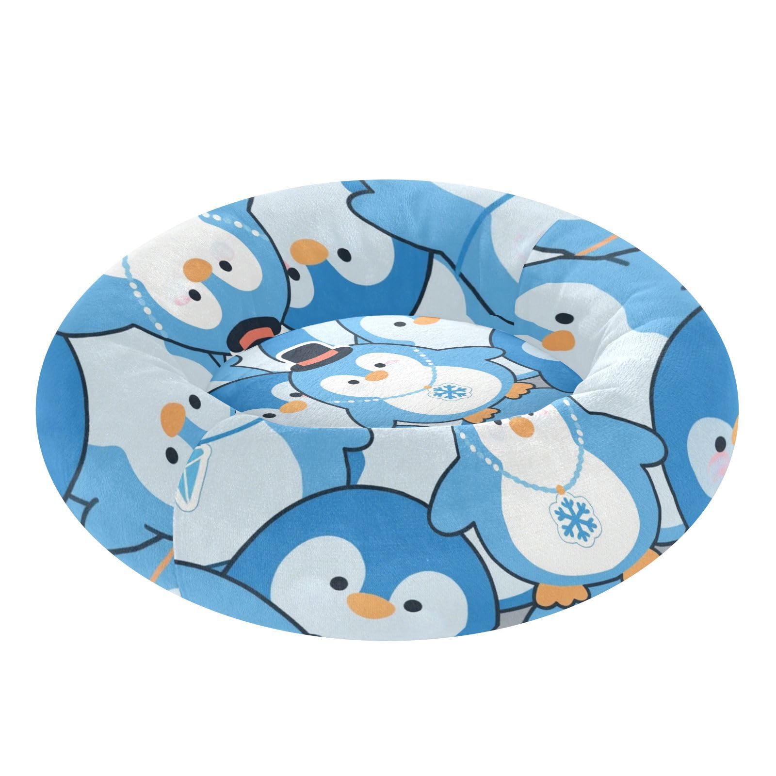 Lit chaud et doux pour chat - Motif pingouin bleu - Taille M