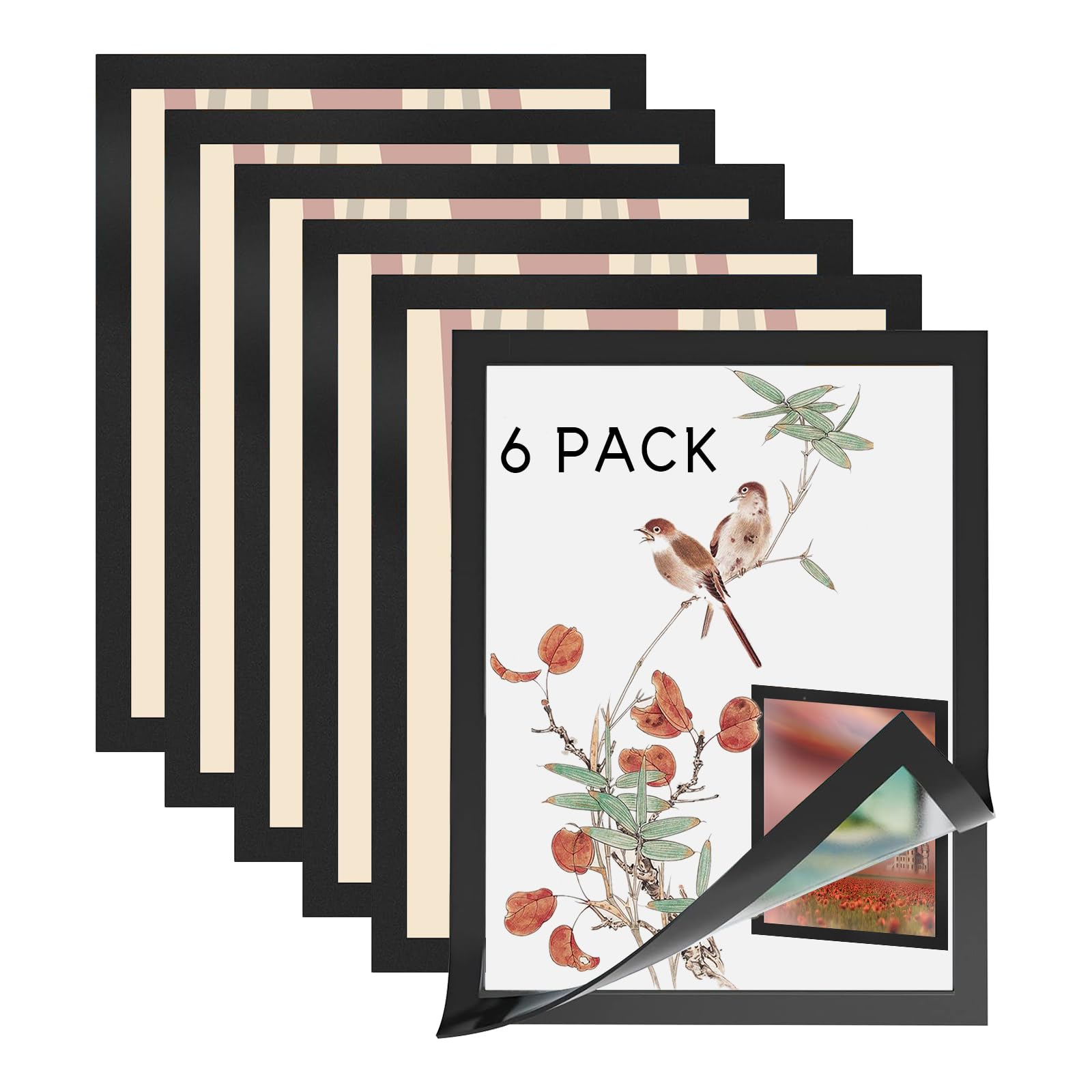 maswater 6 Pack of Magnetic Sign Holder 8.5x11 Self-Adhesive Frames for Walls Display Wall & Window Adhesive Frames for Fridge Dishwasher Whiteboard,