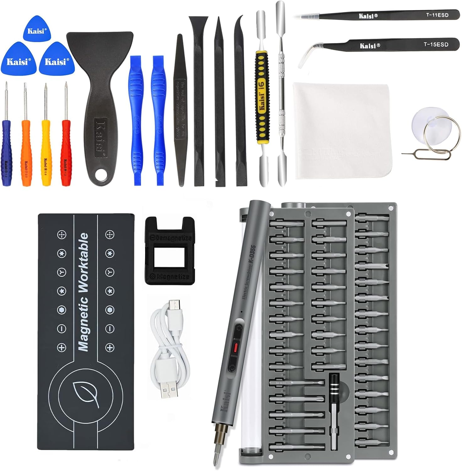 Kaisi Professional Electronics Opening Pry Tool Repair Kit,60 Piece Mini Precision Cordless Screwdriver for Phone Computer Laptop Watch