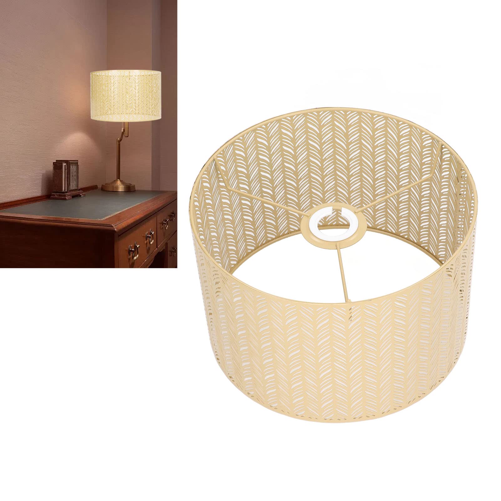 Tissting Abat-Jour évidé en Baril de Fer 25x16cm Or E27 E14 Universelle Bonne Couverture de Lampe de Dissipation Thermique Remplacement pour Lampes De Table, Lampadaires