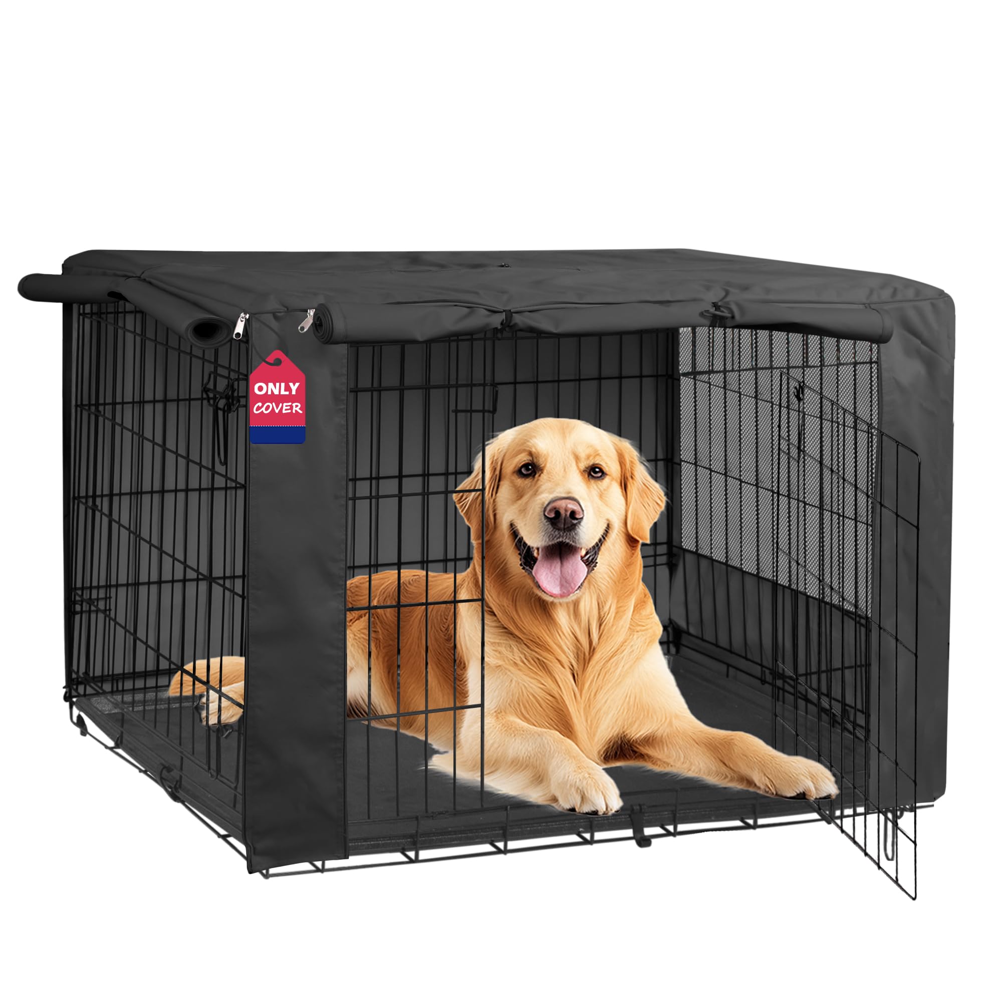 HiCaptain 48-Inch Dog Crate Cover with Mesh, Waterproof Kennel Cover, Black