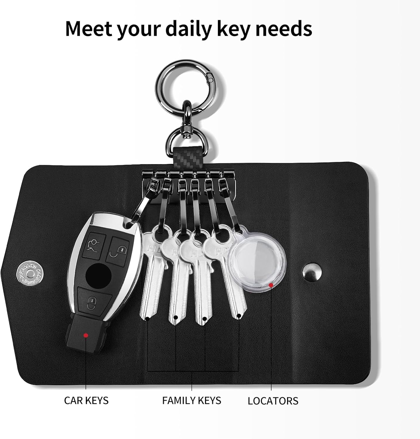 Leather Keychain Wallets Portable Key Holders Pouch Multiple Key Holder with 6 Hooks for Men or Women,Carbon Fiber Pattern - Image 3