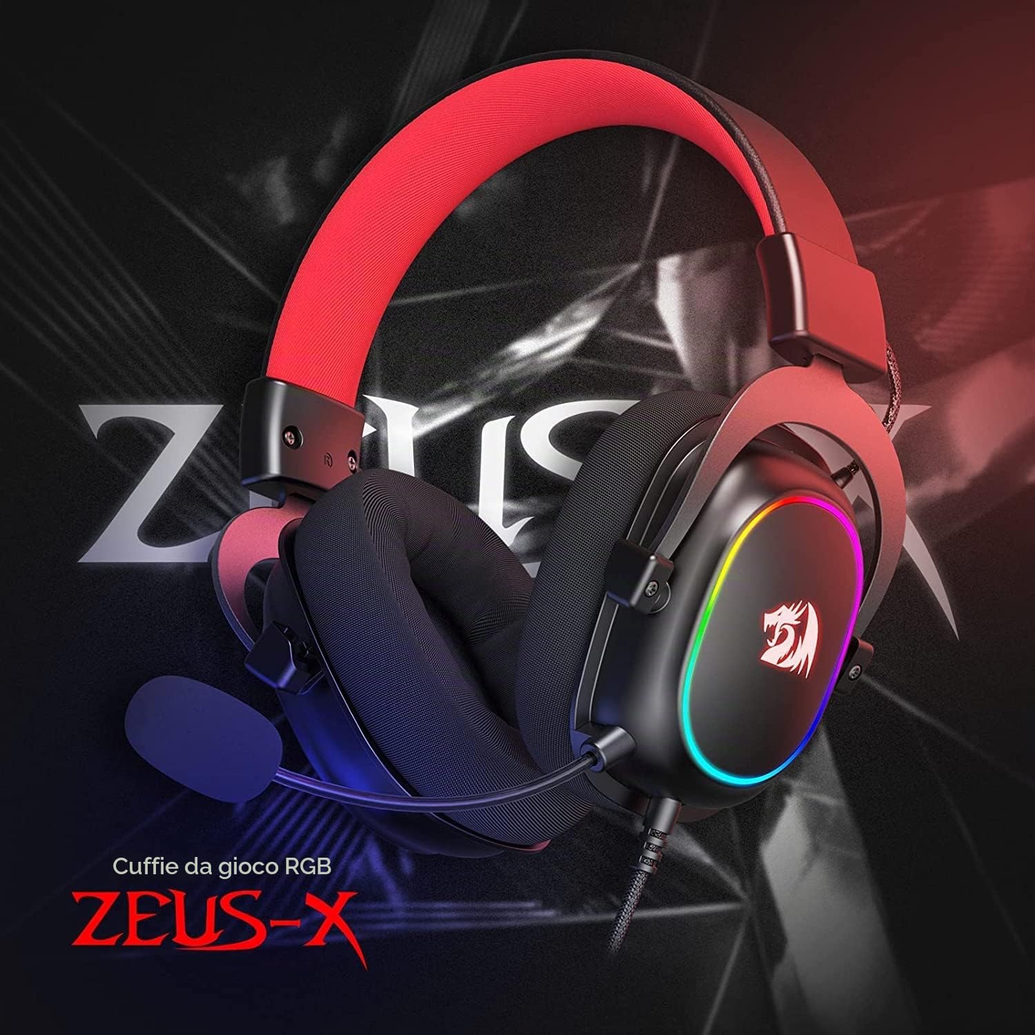 Redragon H510 Zeus Cuffie Gioco Cablato 7.1 53mm Driver RGB | cuffie gioco cablate 7.1 surround cuscinetti memory foam driver 53mm microfono staccabile multipiattaforma RGB