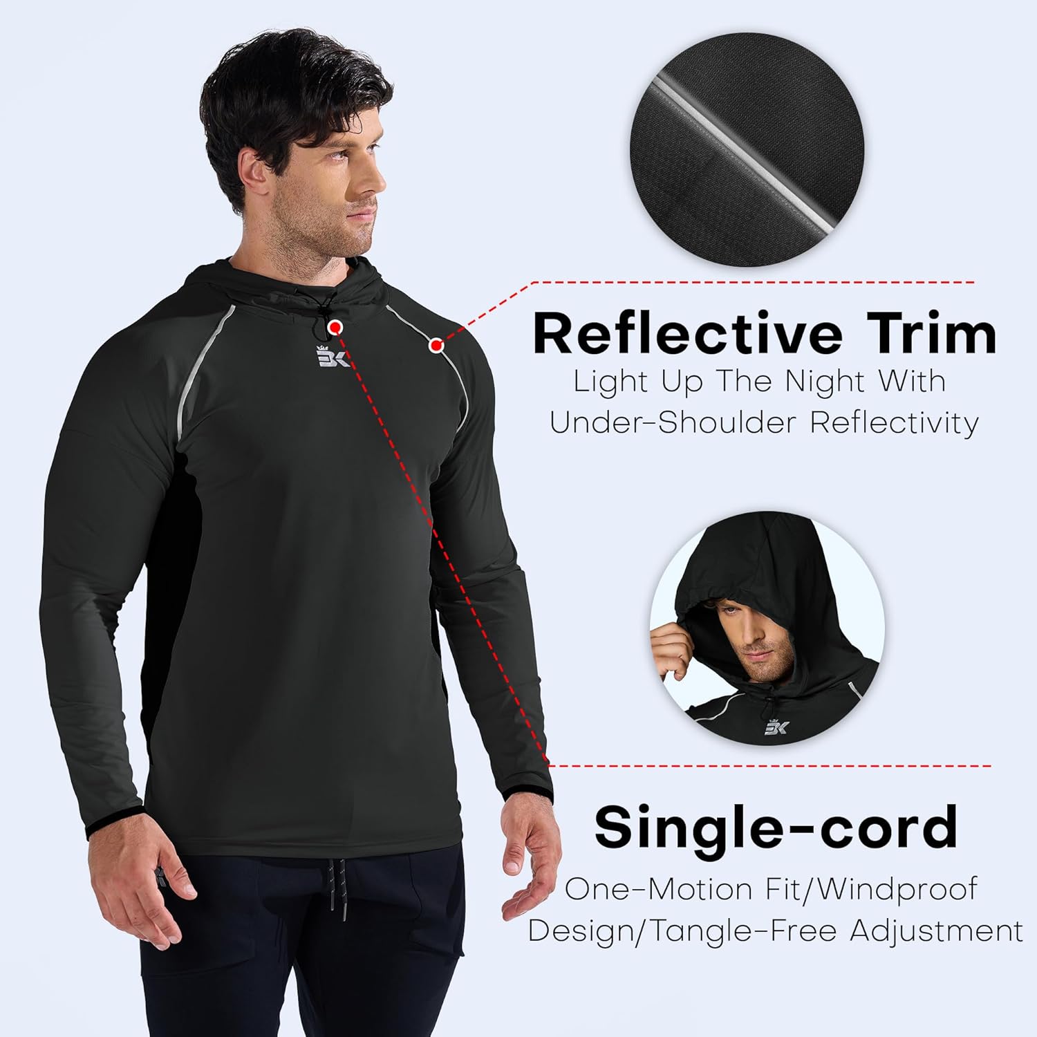 Gesaofa Mens Lightup Running Hoodie Light Weight Workout Hoodies Mesh Breathable Thin Long Sleeve Hooded Shirts for Men - Image 3