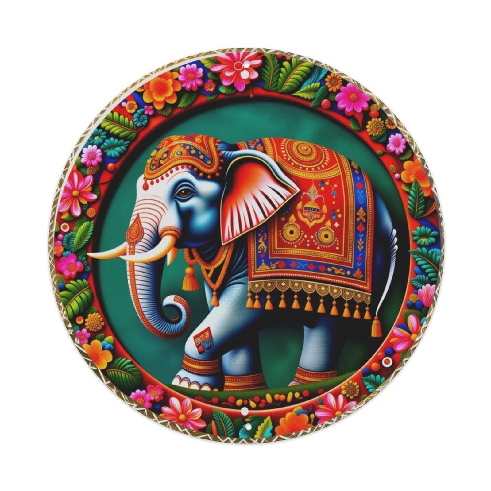 Ldfuieksufg Style Indian Folk Colorful Elephant Floral Round Decor Sign Vintage Aluminium Metal Sign, Retro Wall Decor For Home, Bar, Garage & Farmhouse 20X20cm