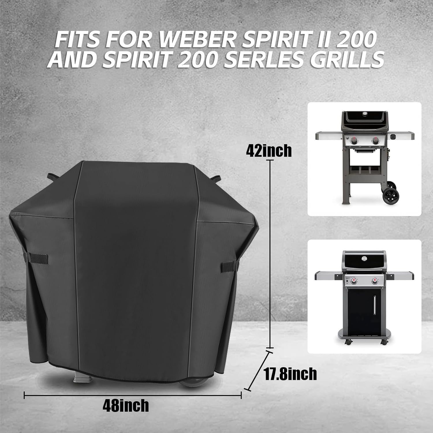 Heavy Duty Waterproof Grill Cover, 48 Inch for Weber Spirit II E210 | Fits Weber Spirit 200 Series, UV Resistant, Windproof Design, Outdoor BBQ Protection, BBQ Gas Grill Cover, Fade Resistant,
