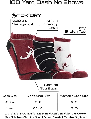 Miniatura 3 de Alabama Crimson Tide - Calcetines invisibles para campo completo, paquete de 3