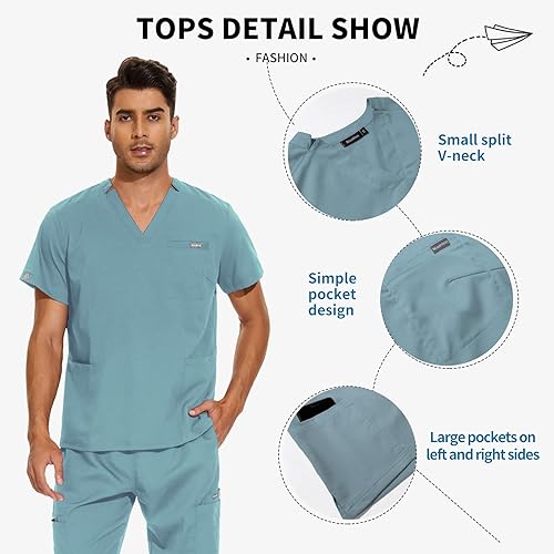 Miniatura 2 de VIAOLI Conjunto de ropa quirúrgica para hombre con cuello en V y pantalón deportivo de 8 bolsillos para enfermería conjuntos de uniformes médicos