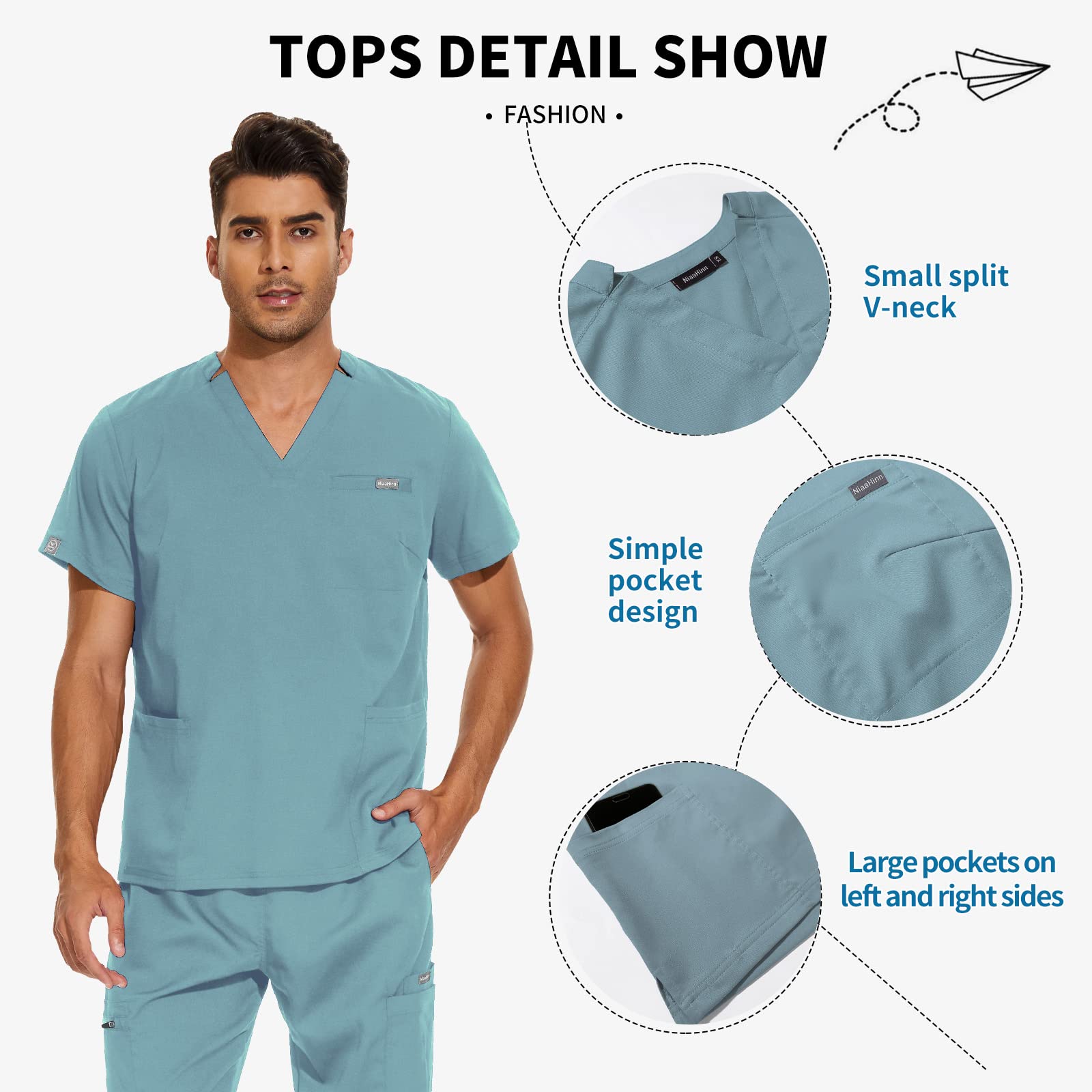 VIAOLI Scrubs for Men Set V-Neck Scrub Top & Jogger Pant 8 Pocket Cargo Botton Nursing Clearance Sets Medical Uniforms (Sky Blue, S)