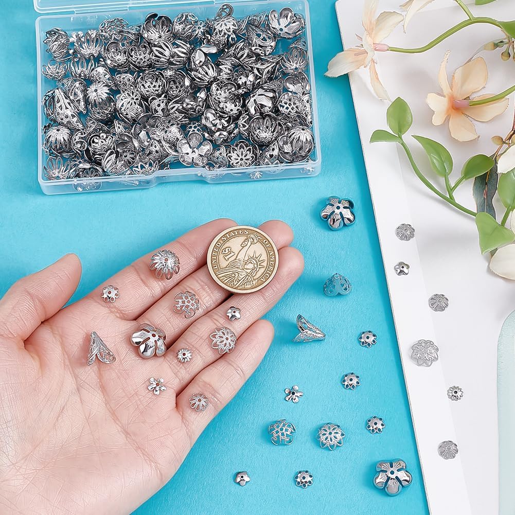 300Pcs Flower Bead Cap 10 Style Stainless Steel Flower Bead End Cap Floral Bead End Spacer Filigree for Jewelry Making DIY Craft Bracelet Earring Necklace Accessory Supplier - Image 3