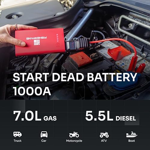 Miniatura 2 de Jump Starter, FISHERFANS 1000A Peak Car Battery Booster Pack Up to 7.0L Gas5.5 Diesel Engines Portable Car Battery Starter with Smart Jumper Cables