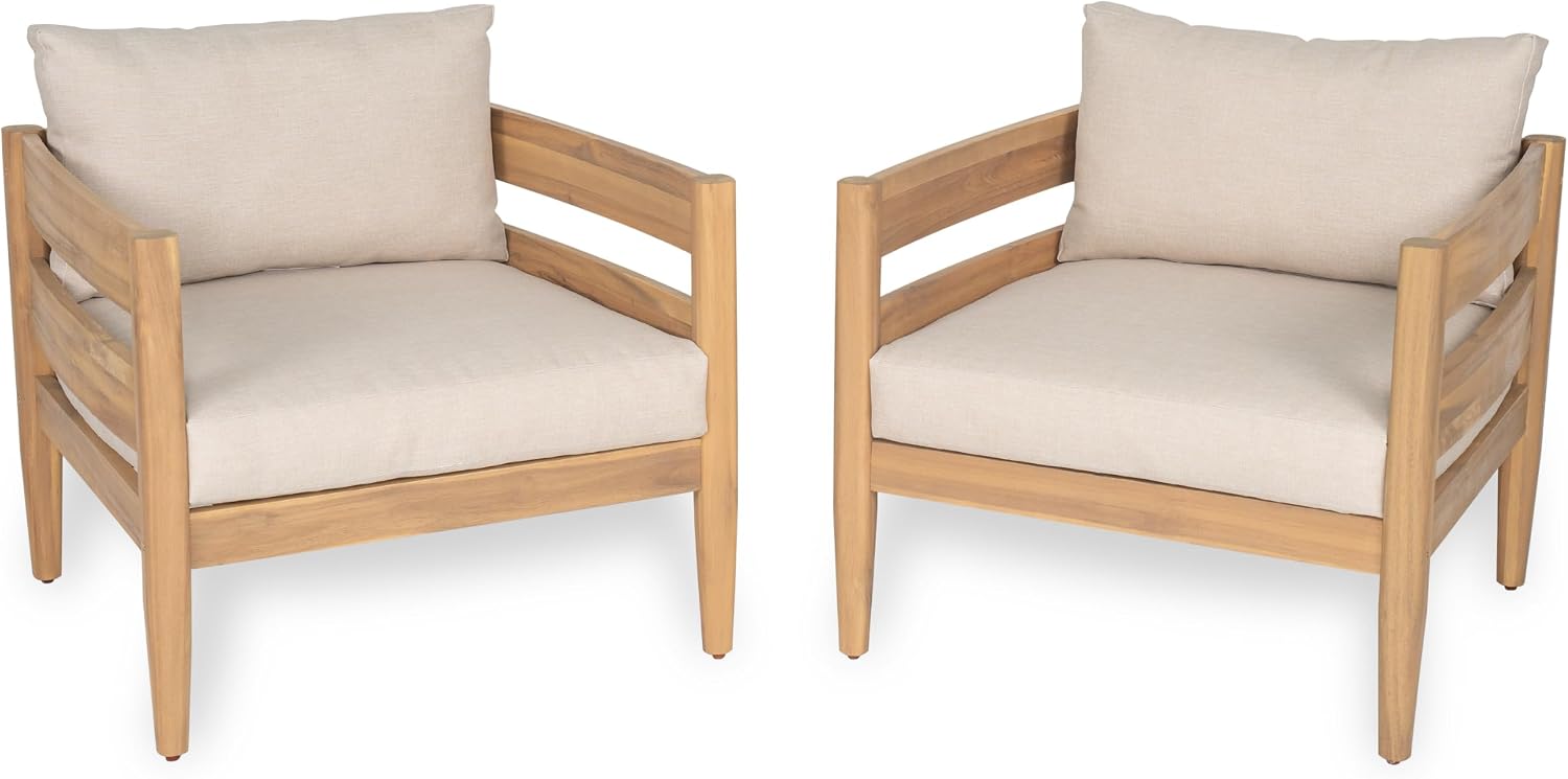 Christopher Knight Home Kory 4-Piece Acacia Wood Patio Furniture Set, Outdoor Conversation Sofa Chat Set with Club Chair and Coffee Table, Patio 4-Seater Seating Group for Backyard Balcony, Teak+Beige