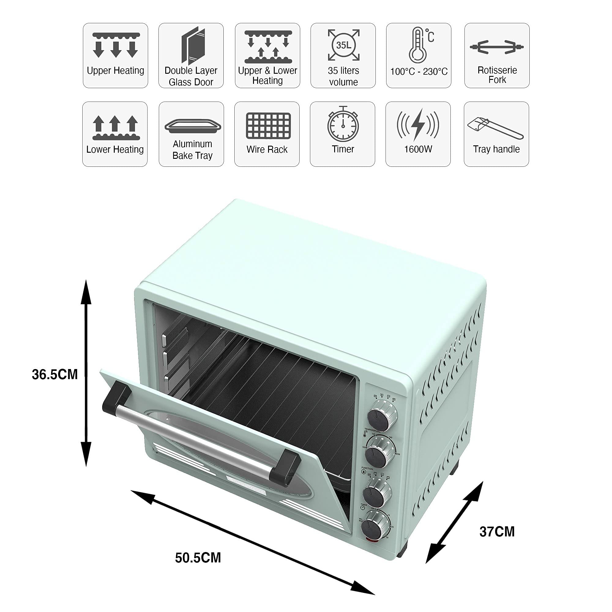 TurboTronic Mini Four à Chaleur Tournante, 45 L, Noir, 2000