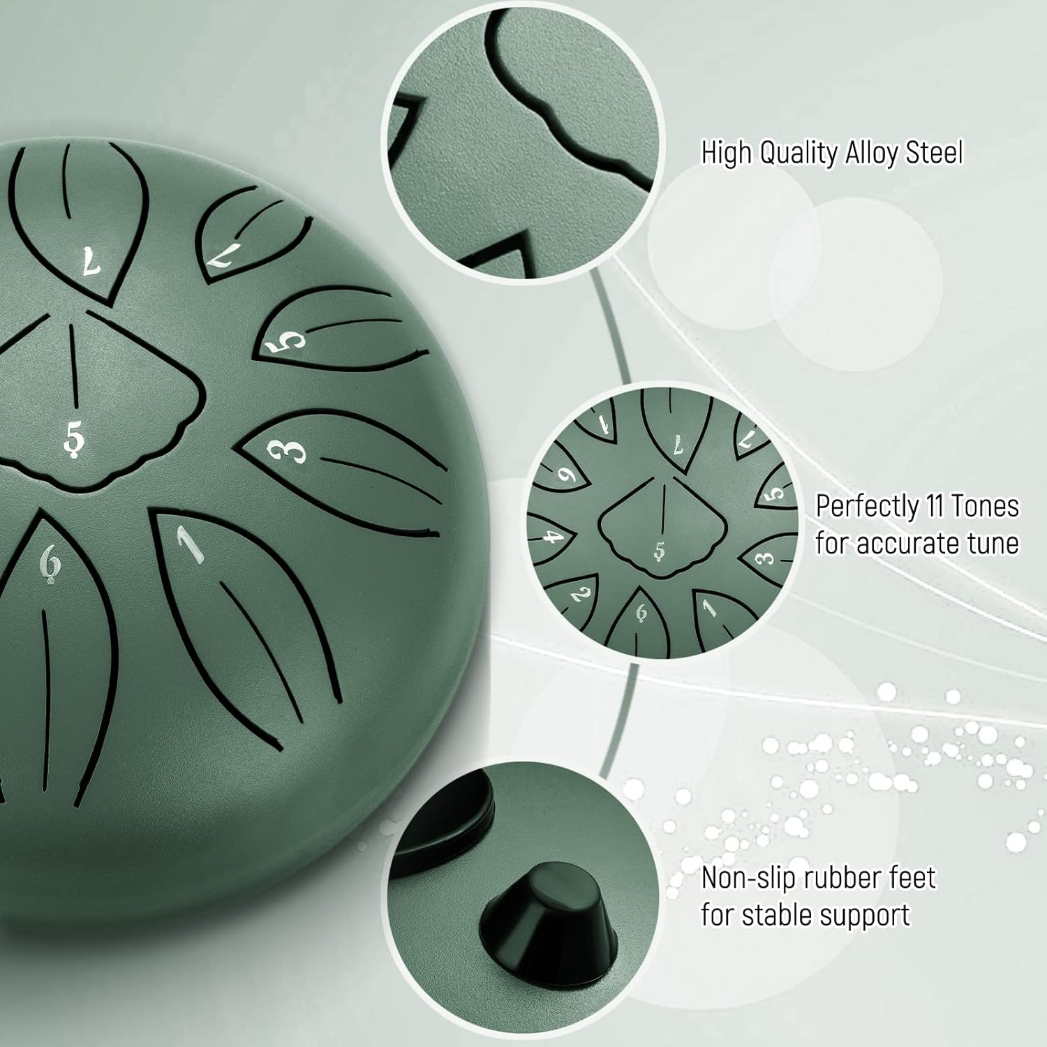 lekato steel tongue drum, 6 inch 11 notes steel alloy drum c key beginner zen drum percussion for meditation yoga musical education green