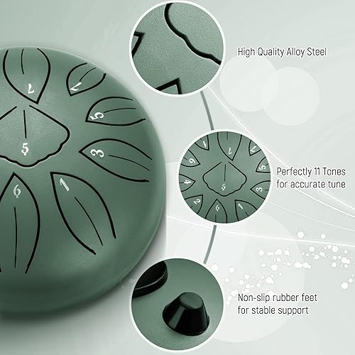 Miniatura 41 de LEKATO Tambor de lluvia para exterior, tambor de lengua de acero de 6 pulgadas, 11 notas, campanilla de lluvia de percusión para meditación, yoga