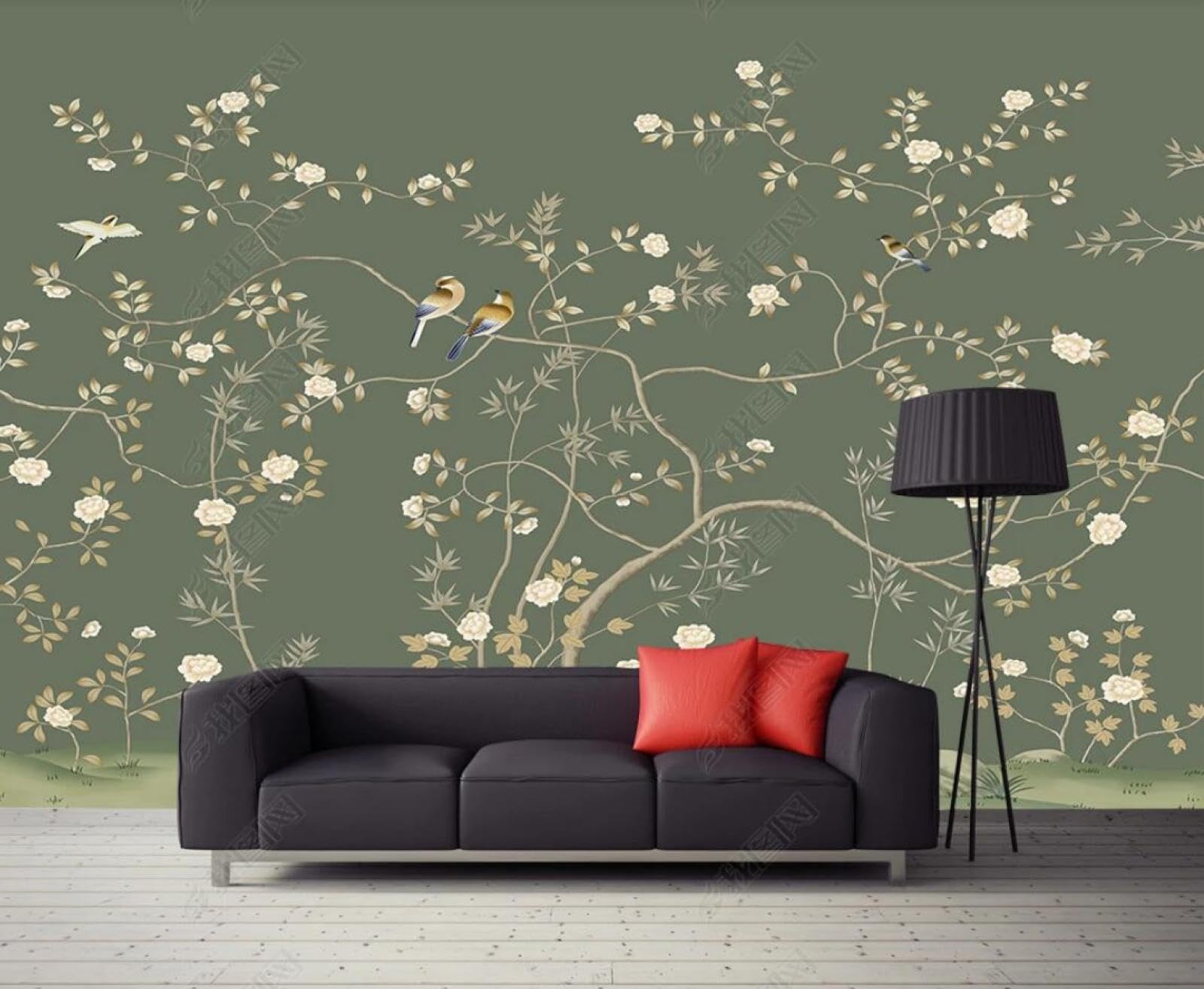Papier Peint Panoramique Fleurs et Oiseaux 350x250cm Intissé MIWEI