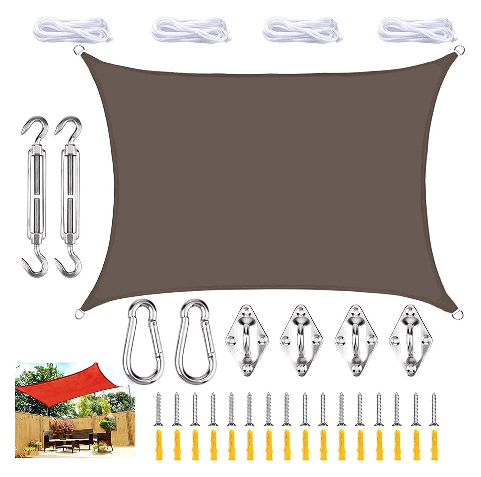 HANFEN Sun Shade Sail Sun Shade Sail Rectangle Waterproof 98% UV Block Meter Water Resistant Canopy Sail For Garden Patio (Color : Brown, Size : 2x5m)