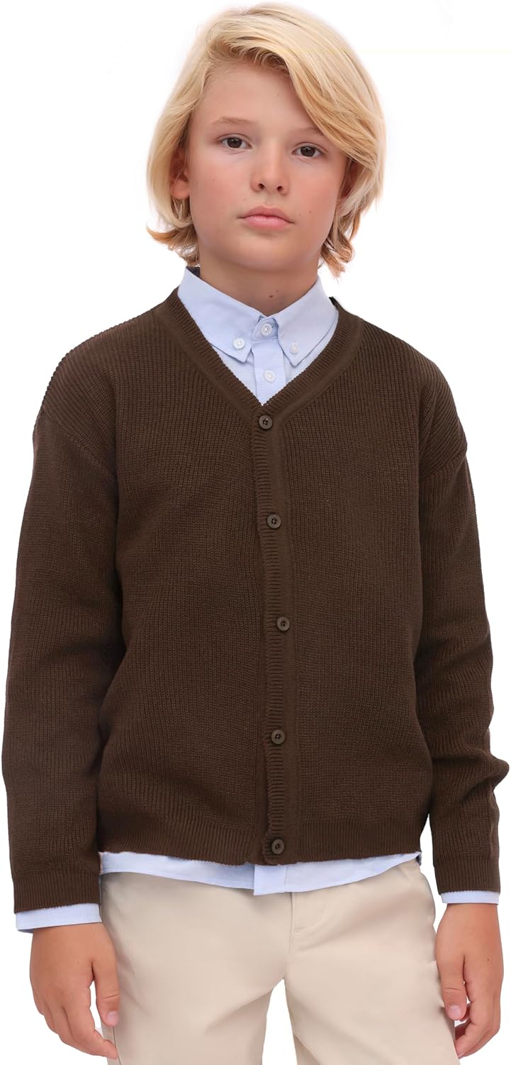 Lilax Little Boys Basic Long Sleeve V-Neck Classic Knit Cardigan Sweater