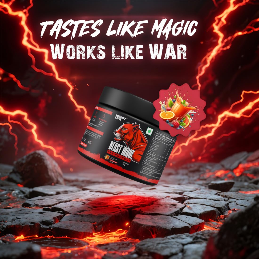 Beastlife Pre-Workout | 105 gm | Fruit Punch Flavor | Boosts Pump & Energy | Speeds Up Recovery | 2000 mg Citrulline | 2500 mg Beta-Alanine | 200 mg Caffeine | 500 mg Betaine 4