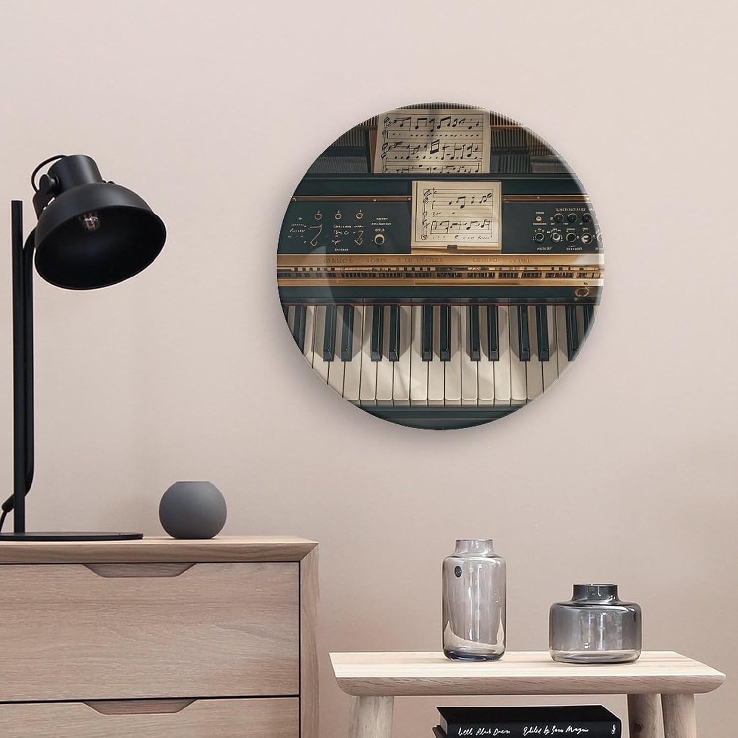 Music Note Piano Ceramic Plate 10inch Decorative Bone China Wall Hanging Ornament Plates Bohemian Style Dinner Plate with Display Stand Cabinet Display Plates for Home Art Decor
