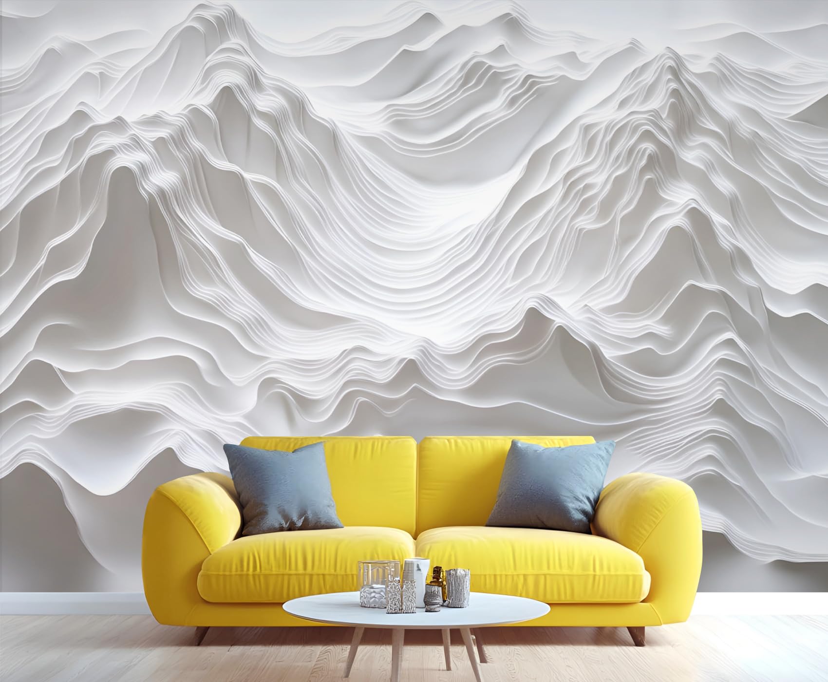 GIVLWF Mountains Wallpaper, 3D Landscape Bedroom Wallpaper, Modern White Wall Paper for Living Room, Not Self Adhesive Light Luxury Wall Mural, Beauty Large Mural & Room Decor โ image 1