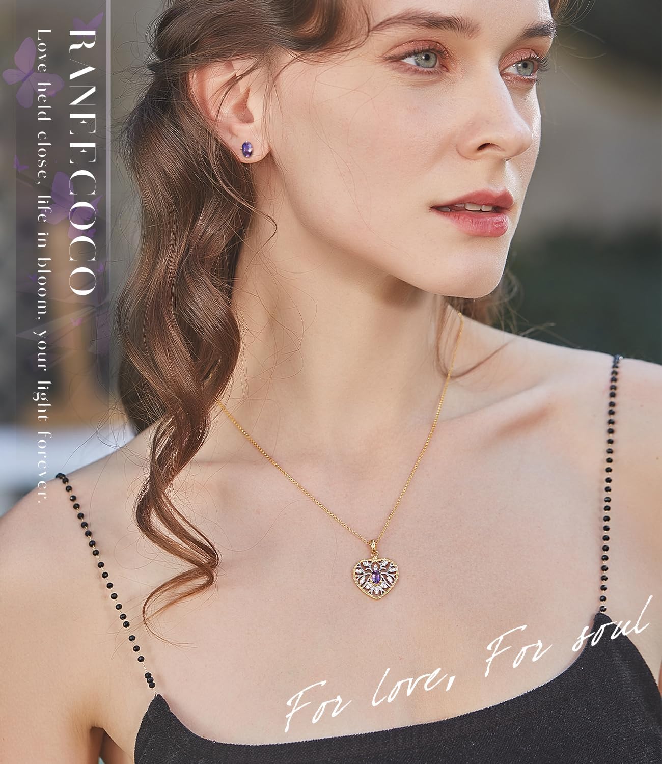 Raneecoco Natural Gemstone Necklace for Women 18K Gold Plated Sterling Silver Two-Tone Tree of Life & Love Heart Pendant Jewelry | Dainty Birthstone Gift For Her Mother Wife - Image 8