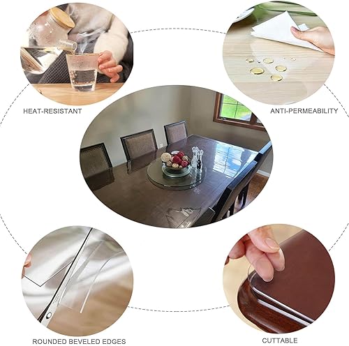 Miniatura 2 de PVC Dining Table Cover Protector,Clear tablecloths for Rectangle Tables,Vinyl Waterproof Protector mat,Transparent Soft Glass,1mm