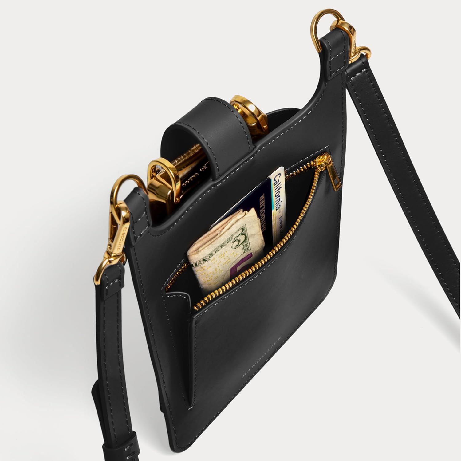 Bandolier Parker Crossbody Cell Phone Bag in Genuine Smooth Leather for Women| Adjustable Strap. Exterior Zipper Pocket for Cards. Gold Luxe Hardware - Image 8