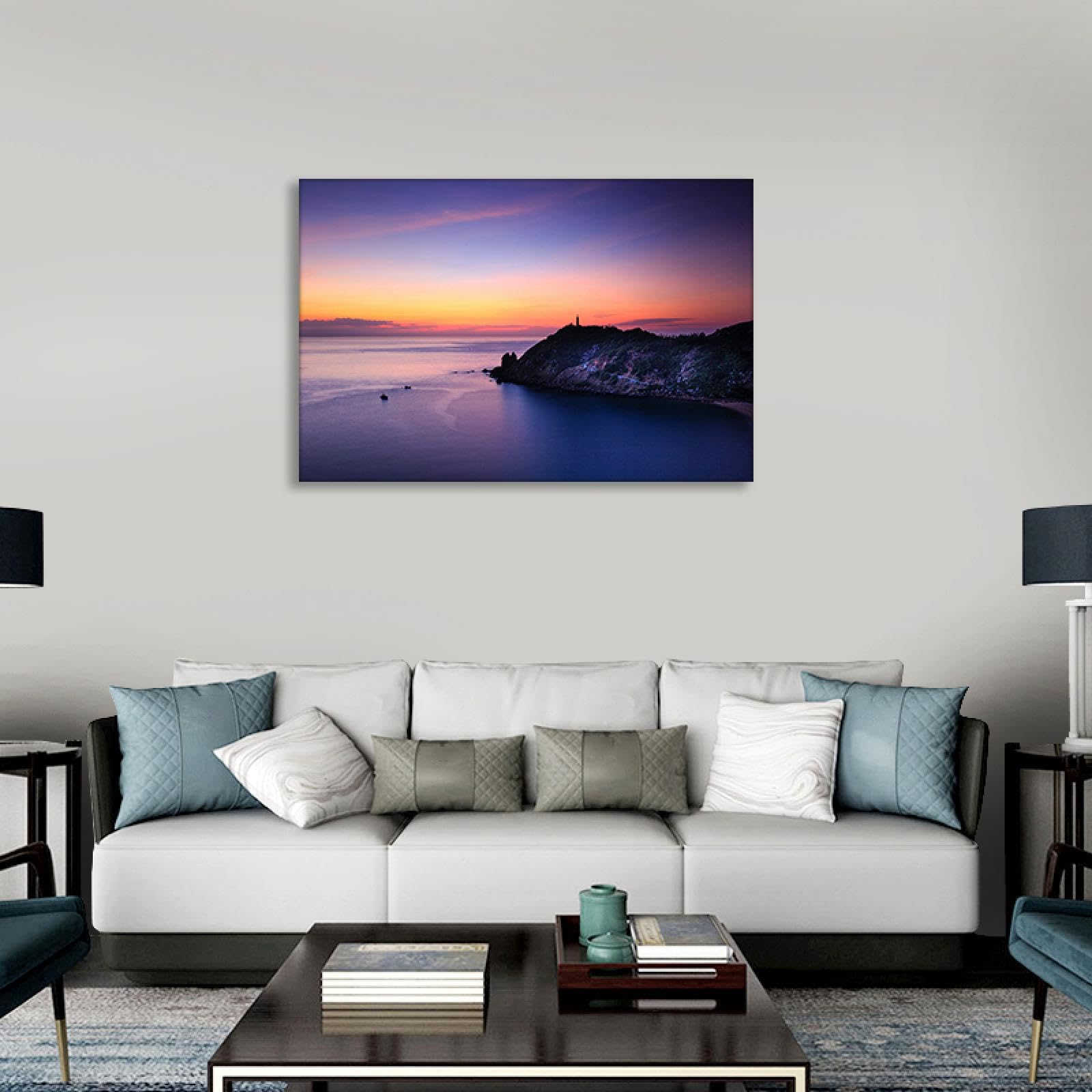GRASKY Strand sonnenuntergang bild sonnenuntergang bild auf leinwand wandbilder landschaftsbilder mit rot Leinwandbilder Meer, Dämmerung Wohnzimmer Deko Kunstdrucke 80X120cm(31x47in) Innenrahmen