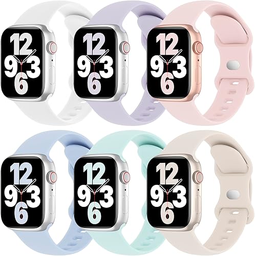 Paquete de 6 correas de silicona compatibles con Apple Watch Band de 1.496 in, 1.575 in, 1.614 in, 1.654 in, 1.732 in, 1.772 in, correa de repuesto