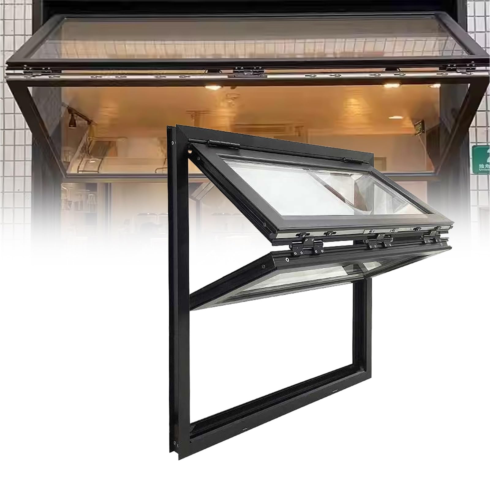 Finestra verticale pieghevole per camion alimentariFinestra di servizio scorrevole manuale in lega di alluminio con vetro rinforzato da 5 mm (65 x 80 cm) perfetta per catering ed eventi all'aperto
