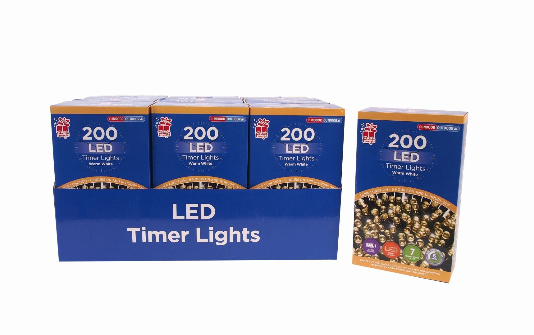 200 LED Timer Lights Battery Operated Outdoor and Indoor Christmas Lights Incl Batteries (Warm White)