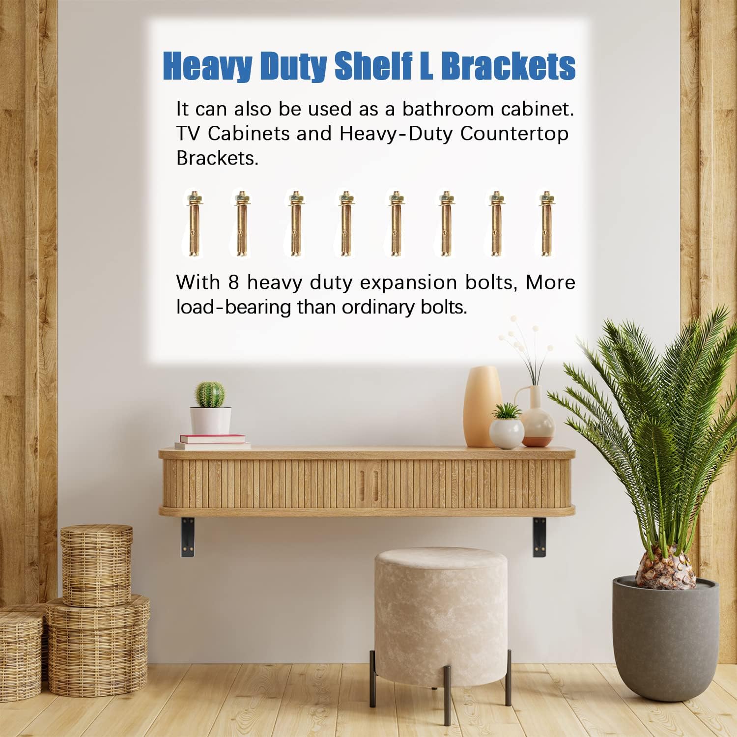 Shelf Brackets Heavy Duty, 16 inches Industrial Steel L Countertop Support 660 LBS Load Capacity Black Metal Brackets for Shelves DIY Triangle(2Pcs)