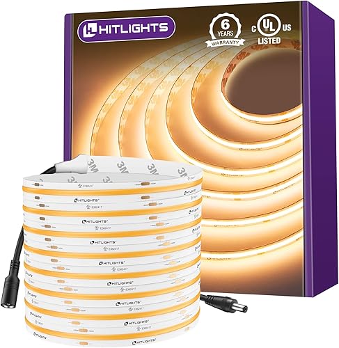 Miniatura 14 de HitLights COB - Tira de luces LED de color blanco neutro 4000K, 32.8 pies, alta densidad, 24 V, 5120 LED, 350+ LM/FT, CRI 90+, IP30, iluminación