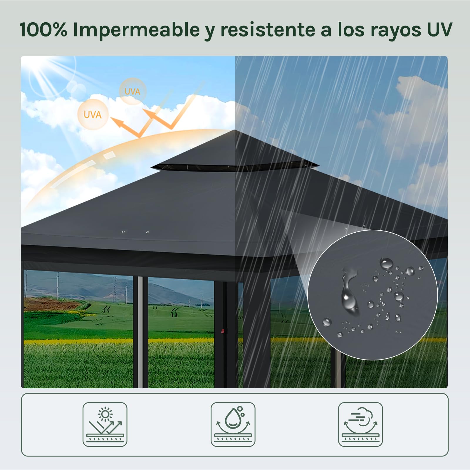 WOLTU Carpa Plegable 3x3m con mosquitera Antracita | UPF 50+ UV, impermeable, altura ajustable, estable, 4 paredes mosquitera, Camping
