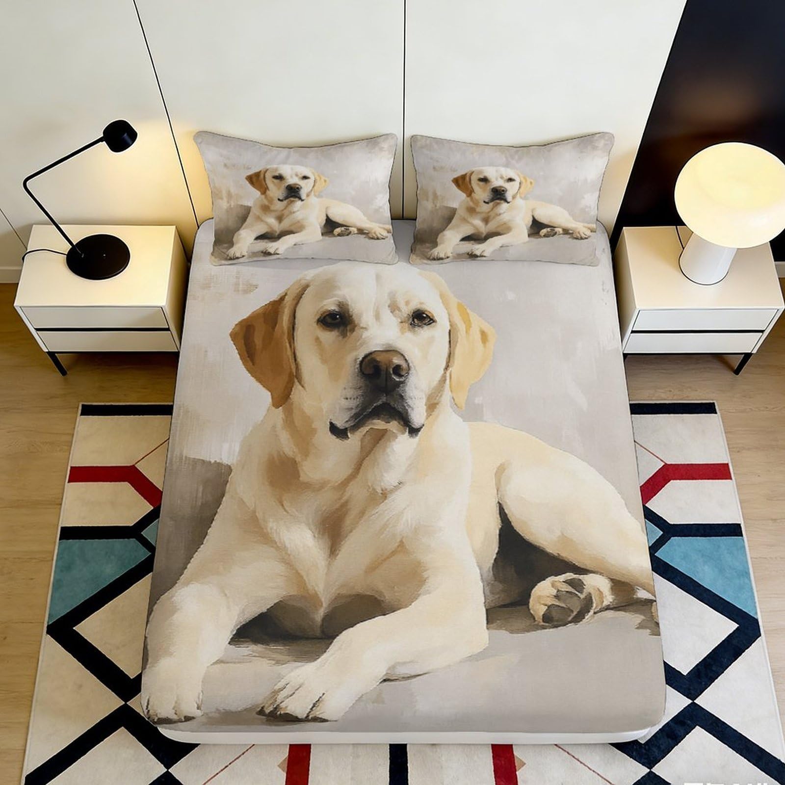 3D Printed Labrador Dog Fitted Sheet Microfiber Soft Breathable Puppy Bed Cover for Bedroom Dormitory Guest Room Mattress Protection Decor 120x200x25cm