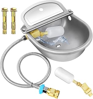 Automatic Animal Drinking Water Bowl with Float Valve, 304 Stainless Steel Automatic Water Bowl Kit Includes Water Bowl, W...