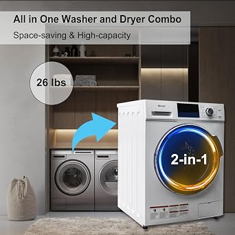 24 Washer and Dryer Combo 2.7 cu.ft 26lbs Washing Machine Quick Wash, Overnight Dry, No Shaking Front Load Full-Automatic Machine, Dorm, RV White