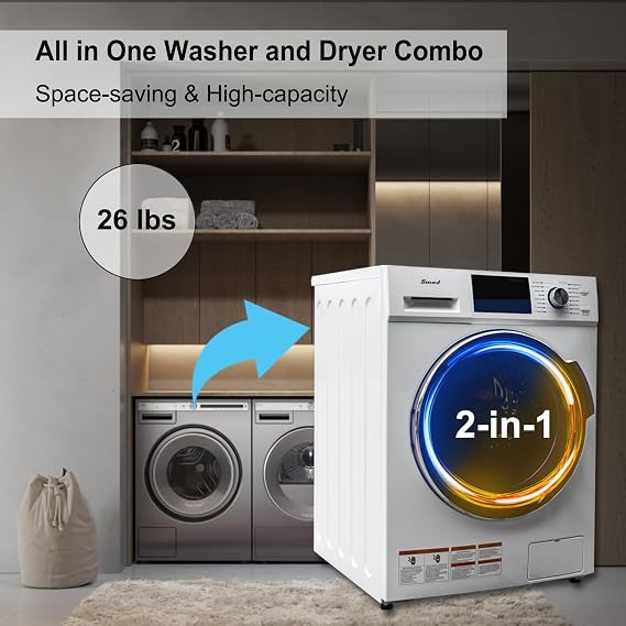 24 Washer and Dryer Combo 2.7 cu.ft 26lbs Washing Machine Quick Wash, Overnight Dry, No Shaking Front Load Full-Automatic Machine, Dorm, RV White