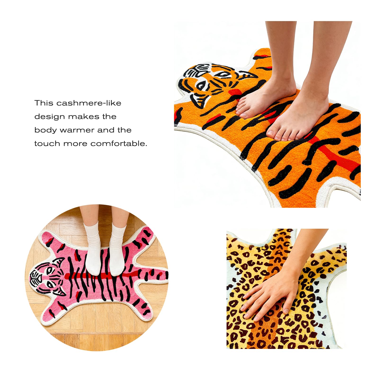 Tapis de Salle de Bain Tigre Antidérapant Lavable Doux