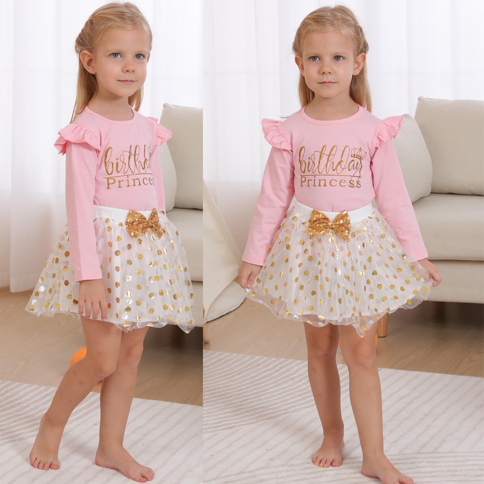 LYQTloml Toddler Kids Baby Girls Birthday Princess Outfits Dress Vest Long Sleeve Shirts Tank Top Dot Mesh Tutu Skirt 2PCS Winter Skirt Set