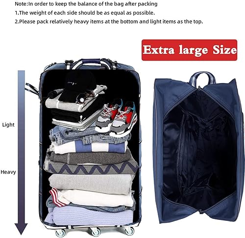 Miniatura 4 de ELDA Maleta plegable expandible con 6 ruedas silenciosas de TPR para viajes, maletas de gran capacidad para hombres y mujeres, Azul, Maleta plegable