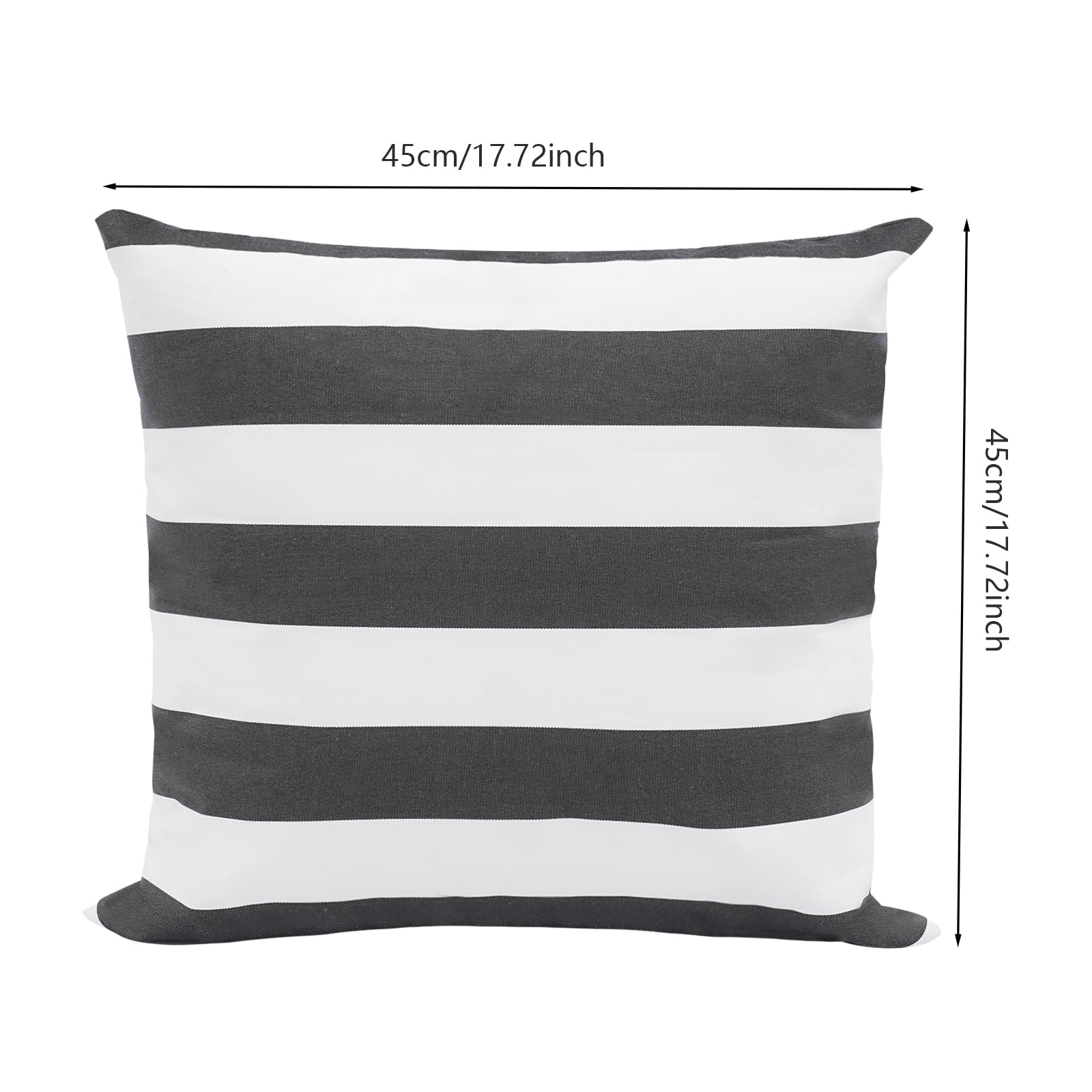 Coussin d’extérieur avec garnissage imperméable Sofakissen 45x45cm, motif rayé, fermeture éclair invisible pour jardin, balcon, canapé et plage (Noir, Blanc)