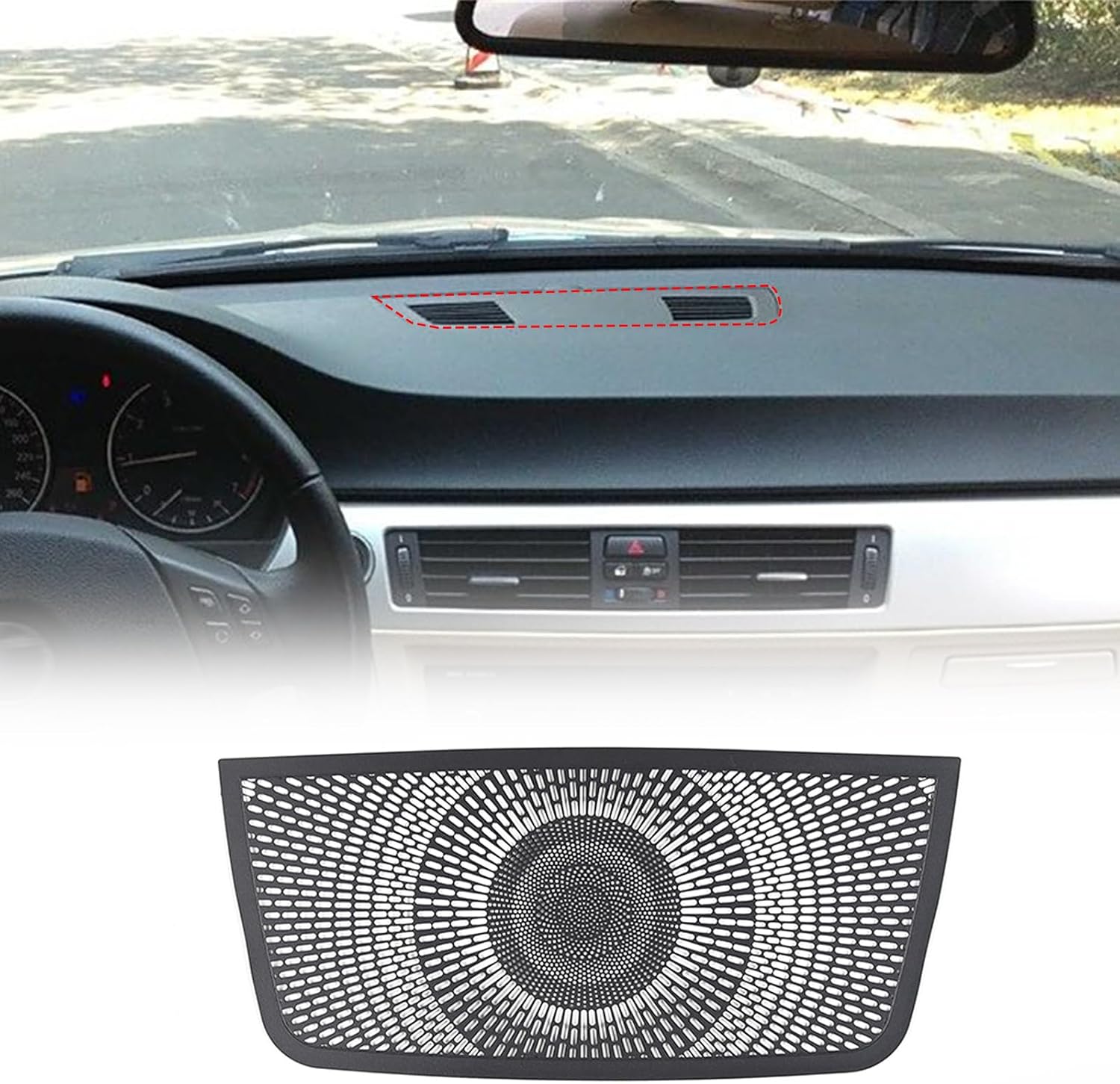 Center Dashboard Speaker Frame Trim Cover Compatible with BMW 3 Series E90 E91 E92 2005-2012 Steel Car Dash Central Air Outlet Anti-blocking Decoration Net(for No Navigation Screen Model)